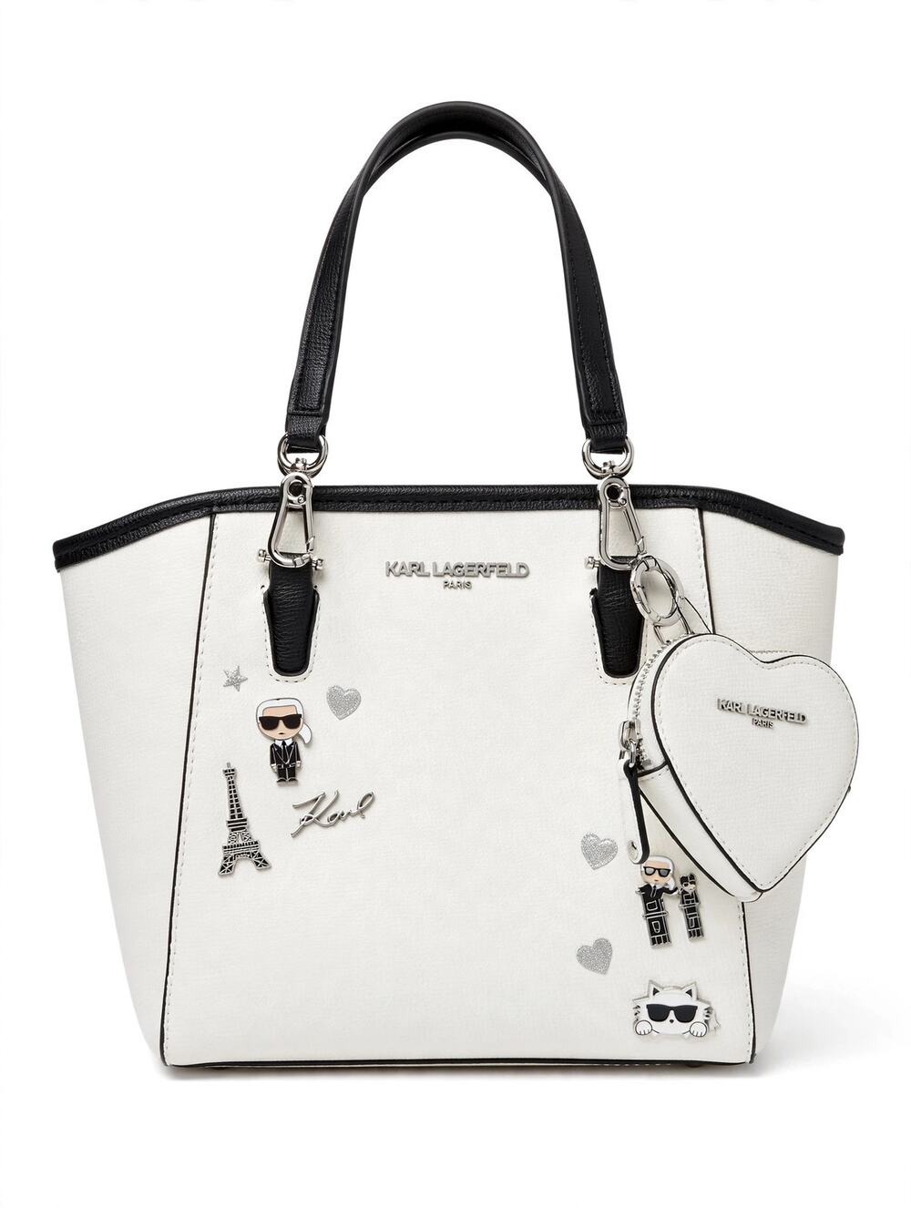 Karl Lagerfeld Paris White Black Satchel Tote Bag Charm NWT